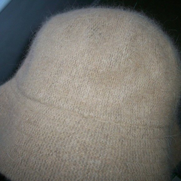 Women's Bucket Hat Angora Knitted Rabbit Hair Brown One Size 1920's style Fall - Picture 1 of 6